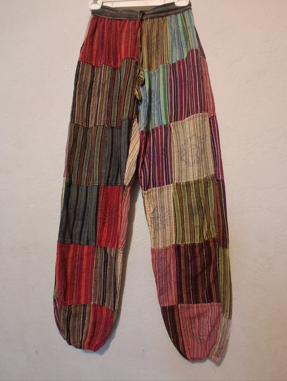 Made In Nepal Patchwork Jogger Pant Unisex  100% Cotton Gauze Hippie Lounge SzM